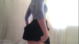 My frilly mini skirt, taking off my panties, dancing, ass slaps, teasing sexual