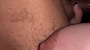Extra sloppy head and she swallowed my whole cock