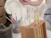 Skinny teen artist making love with her boyfriend 1/16