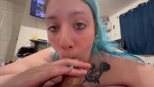 Sucking him off until he gives me a HUGE cumshot