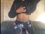 Fit black girl does squats in backyard after school 6/16