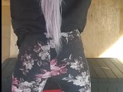 Fit black girl does squats in backyard after school 7/16