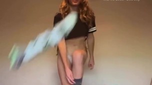 Sock TikTok Dance Trend Reel 2024 Dirty Blonde Petite PAWG Fit Girl Crop-Top Bikini Bottom Thong