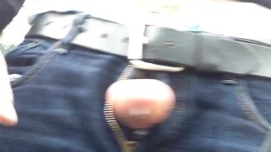 I step out of the car, unzip my jeans, pull out my dick and start jerking! Wearing my boxers sagging