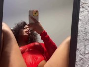 Cute ebony teen  Rides Torso in mirror