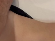 barely waking up with his cock in his hand he cums on my small tits 6/16