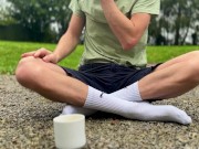 Just a little morning coffee and pee outside (scared to people would see me 😂)