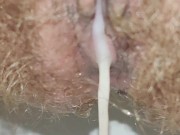 Mommy's Hairy Pussy Pees and Drips Creampie 💦 Closeup