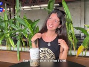 Blowjob in a Public Toilet Starbucks and Cumwalk - She drinks coffee with cum on face among people