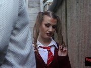 College uniform voyeur teases outdoor 1/16