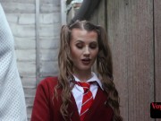 College uniform voyeur teases outdoor 6/16