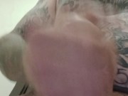 Tattooed up white guy jacking off.