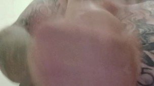 Tattooed up white guy jacking off.