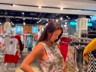 Compilation: showing my boobs in the store