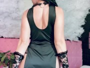 I masturbate quietly in my room in tights and an erotic dress, rubbing my pussy on the pillow