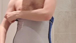 Naked man with pierced cock fucks fleshlight and jerks off with massive cum shot.