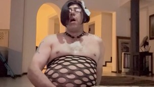 Crossdresser playing with toys
