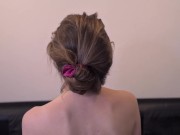 Tied up slut Lily Corinth gets anal beads, puppy tail, and cock in asshole [oiled, cum on pantyhose]