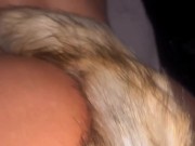 Opening up her Latina ass with a sexy tail butt plug getting her ready for some double penetration