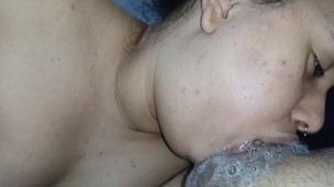 she deep throats the hard cock, leaving it all smeared with her hot and perverted spit