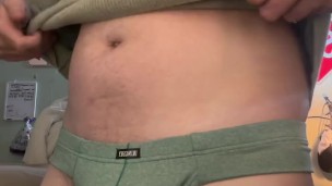 Trying on new underwear (they get smaller)