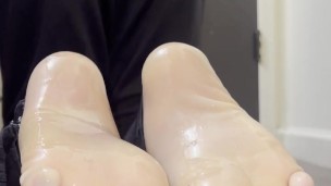 Oiled Clear Latex toe socks after a long day of work