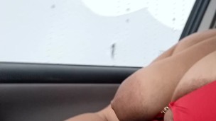 Flashing my big tits on the freeway