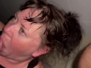 Blowjob on my big cock while watching herself blowing on iPad camera  deepthroat cum swallows load