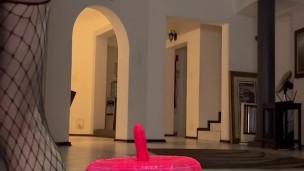 Cross dresser cums riding huge seat mounted vibrator