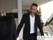 Overcome with desire, he takes off her sandals while savoring the heavenly scent of Roxie's smelly feet. 3/16