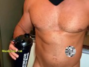 masked man with a big dick drinking whey in the morning