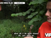 VIP4K. Blonde cougar with massive boobs was so kind to a robber 2/16