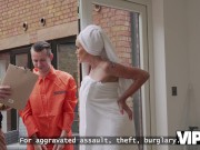 VIP4K. Blonde cougar with massive boobs was so kind to a robber 8/16