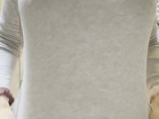 fake boob play and hard nipple play through top with titty drop