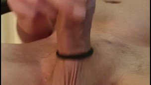 Good close-up handjob with cockring and big cumshot