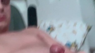 Chubby guy wanking alone with wet suprise