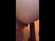 Huge dildos destroy soaked tiny anal hole and puss