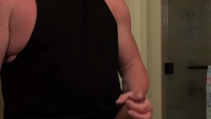 Jacking off in resort hotel room.