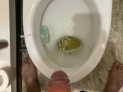 Morning pissing in the toilet with an uncircumcised penis, view from the eyes 11/16