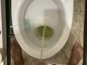 Morning pissing in the toilet with an uncircumcised penis, view from the eyes 3/16