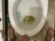 Morning pissing in the toilet with an uncircumcised penis, view from the eyes 7/16