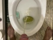Morning pissing in the toilet with an uncircumcised penis, view from the eyes 8/16
