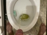 Morning pissing in the toilet with an uncircumcised penis, view from the eyes 9/16