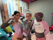 Anuskatzz tattooed woman amateur cuckold threesome. Morea Black fucked fisted behind the scenes pov