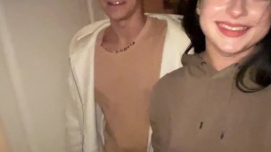 Walk on the street ended with cum in mouth