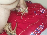 Cum on golden high heels