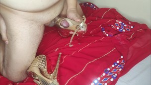 Cum on golden high heels