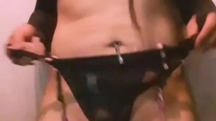 Travesty modeling sexy black lingerie