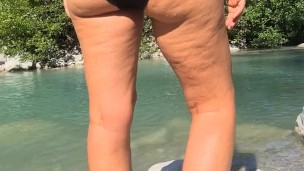 My wife showing off at the park river - PAWG - Public Flashing - Big white ass and beautiful tits
