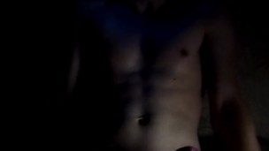 Jerking off BIG FAT COCK at night in mask. Sport straight guy enjoys